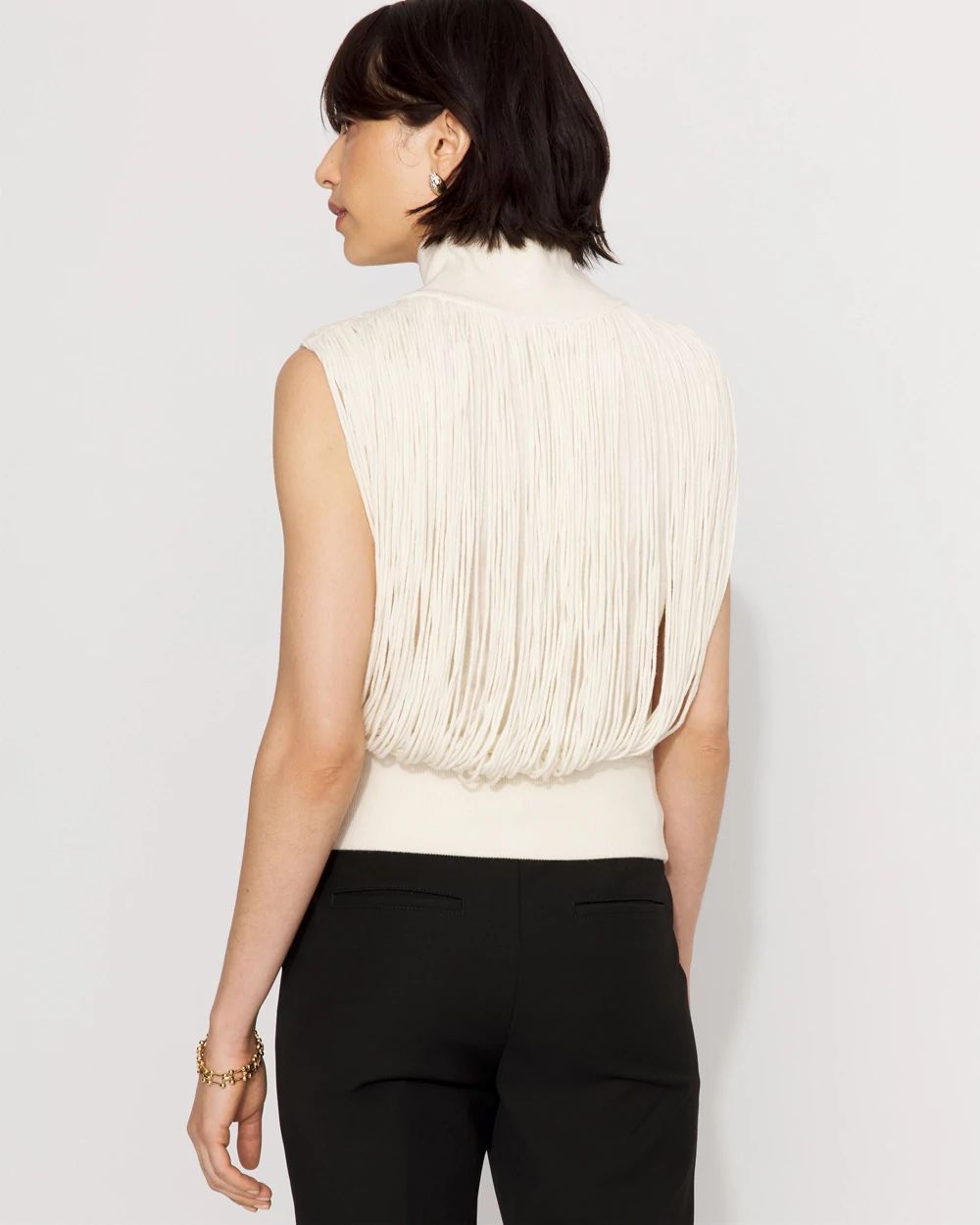 Fringe Mockneck Sweater Vest | White House Black Market